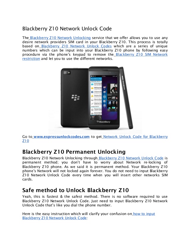 Blackberry Z10 Free Network Unlock Code